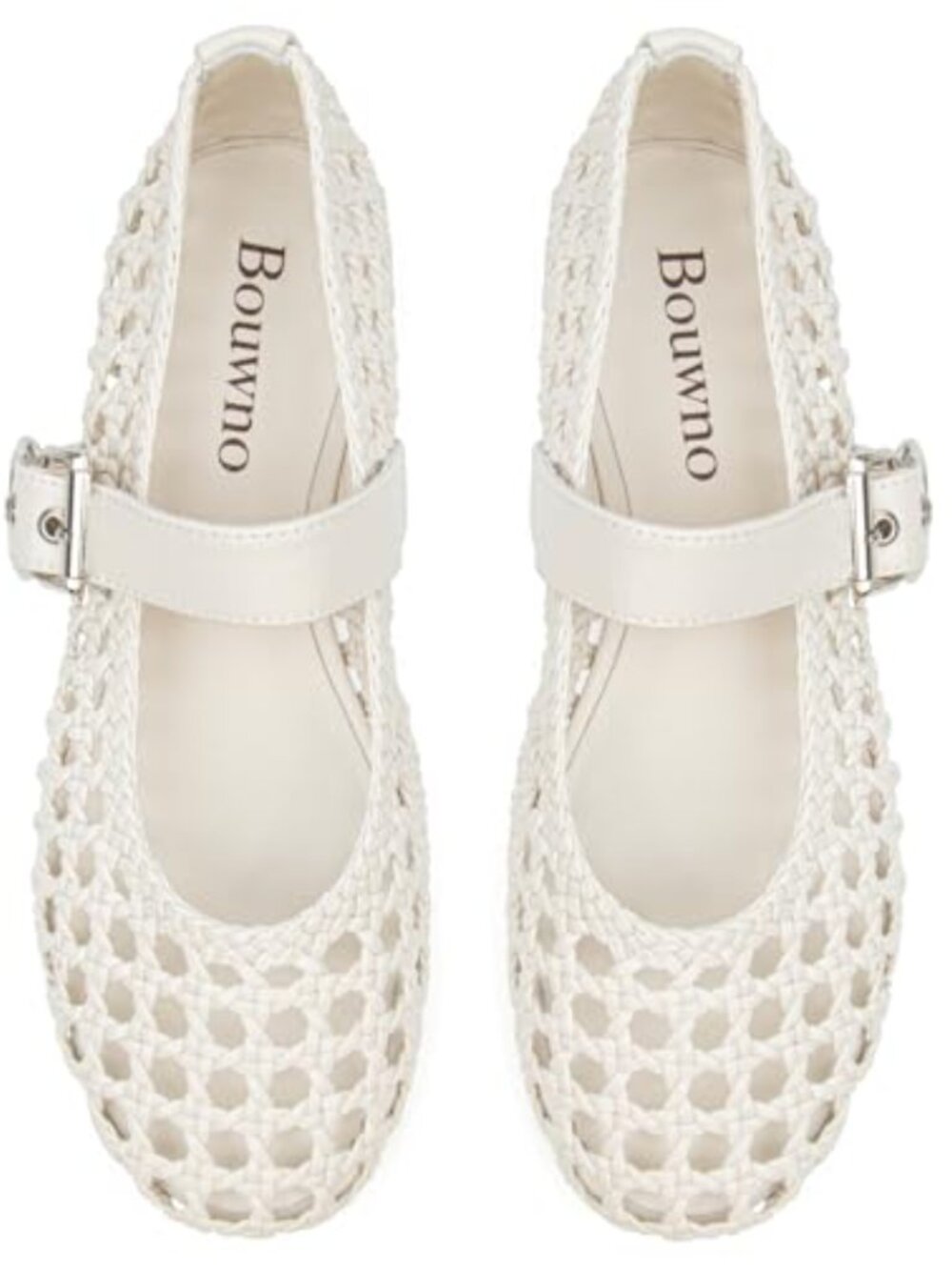 Women's Hand Woven Mesh Mary Jane Ballet Flats Round Toe with Buckle Strap